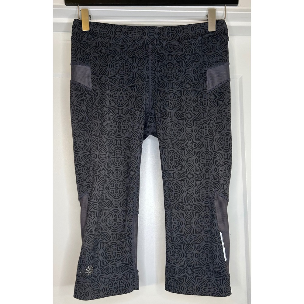 Athleta Womens Gray Mandala Mesh Panel‎ Running Capri Leggings Small Athleisure